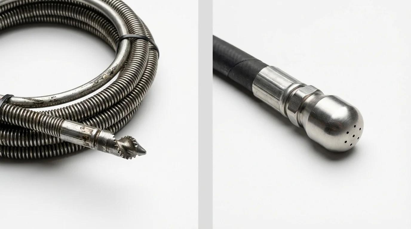 Drain snake cable and hydro jetting nozzle used for drain cleaning in Cottonwood, AL