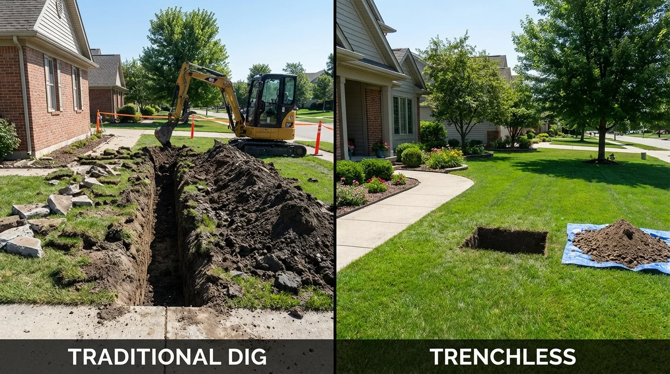 Trenchless sewer repair with minimal yard damage versus traditional excavation in Cottonwood, AL
